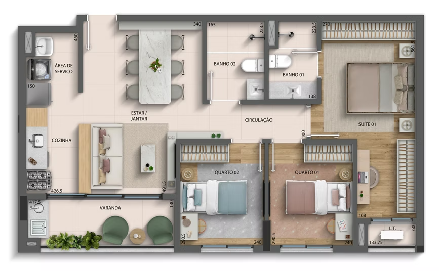 3 QUARTOS 1 SUÍTE + VARANDA - 76m² a 87m²