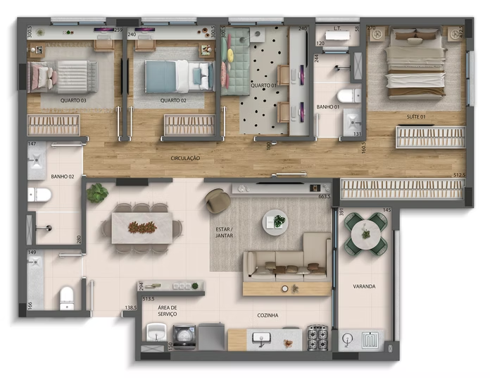 4 QUARTOS 1 SUÍTE + LAVABO + VARANDA -  101m²